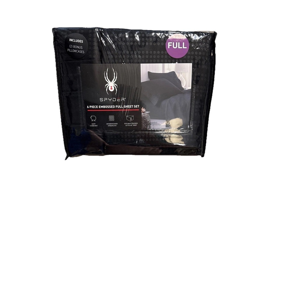 Spyder Black Embossed 6 Piece Full Sheet Set Cooling NEW